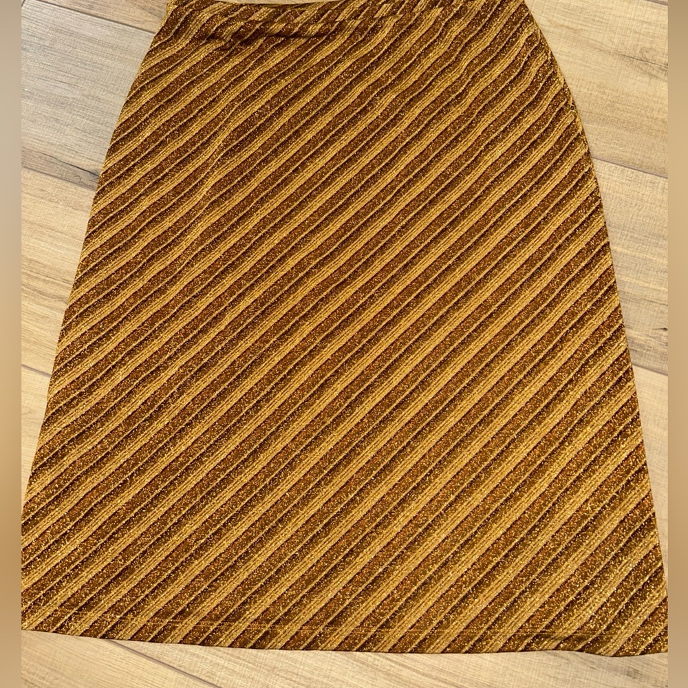 Vintage Express Midi Skirt Gold Shimmer Symmetrical Stripes Fairy Whimsy Y2K M
